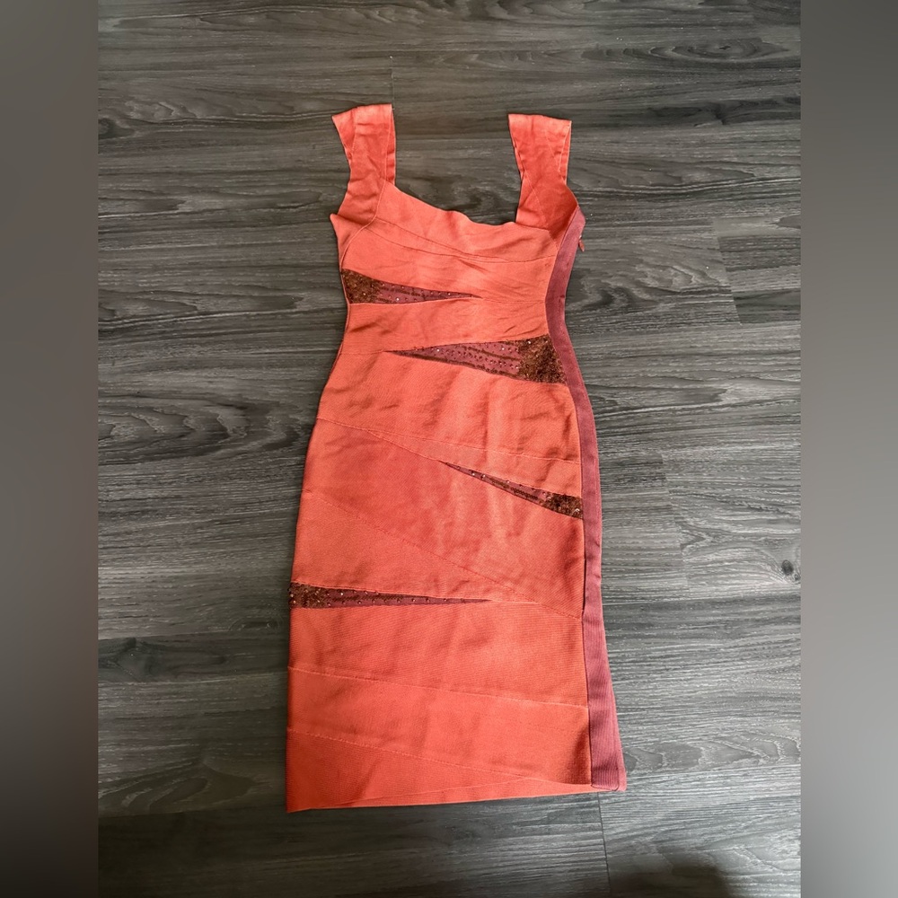 Herve Leger Asymmetrical Bandage Dress in Brightflame Orange - Picture 11 of 14